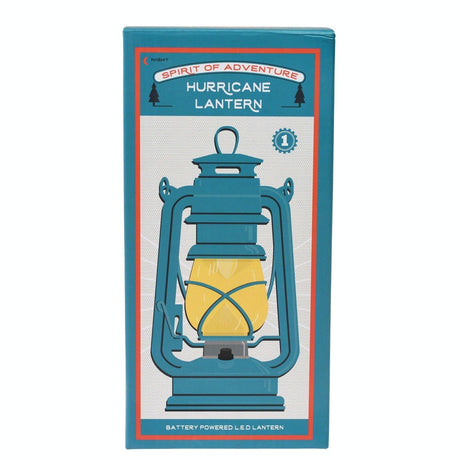 Boxed hurricane lantern with 'Spirit of Adventure' text on a white background