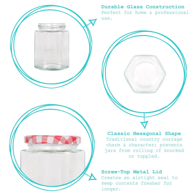 250ml Hexagonal Glass Jam Jar with Lid: Green Lid