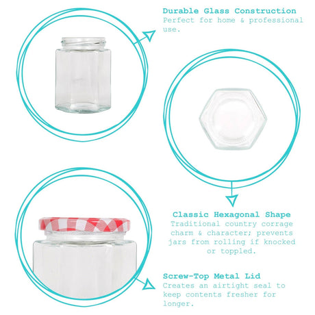 250ml Hexagonal Glass Jam Jar with Lid: Gold Lid