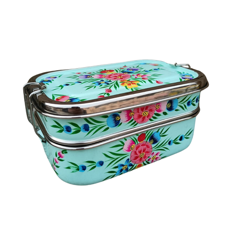 Stainless Steel Tiffin Lunch Box – Turquoise Garland