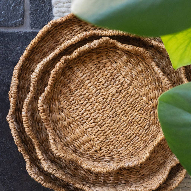 Bangali Scalloped Lidded Seagrass Storage Baskets – Set of 3