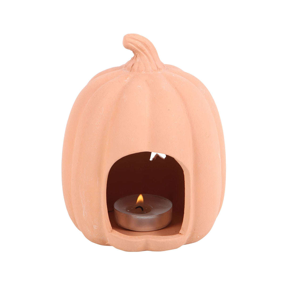 Terracotta Pumpkin Tealight Holder with Star Cut-Outs – Autumn & Halloween Decoration