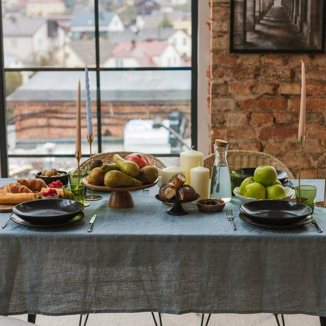 Dark Grey Stone-Washed Linen Tablecloth