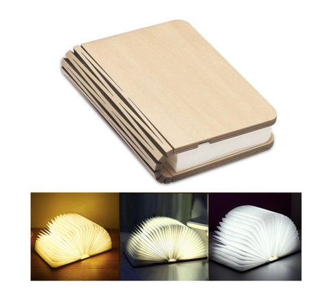 LED Wooden Book Night Light – Foldable, USB Rechargeable