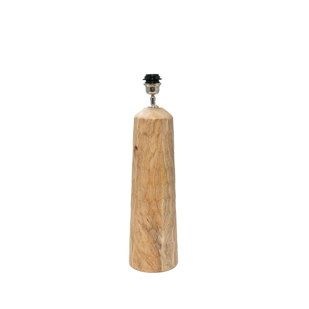 Siston Textured Wooden Table Lamp – Mango Wood with Linen Shade