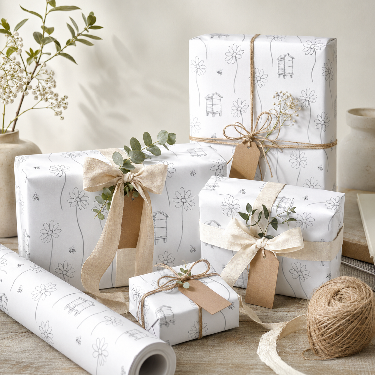 Daisy & Beehive Wrapping Paper – A1 Botanical Gift Wrap