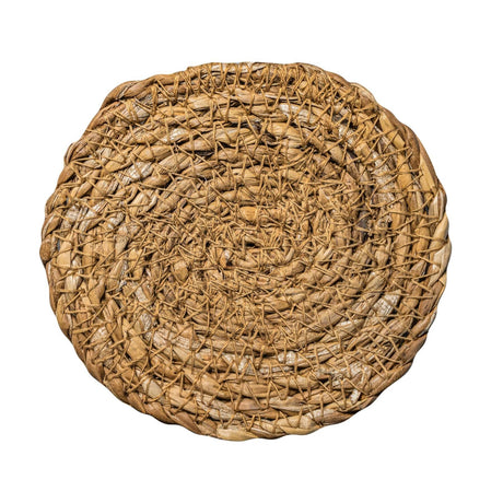 Round woven coaster on a white background