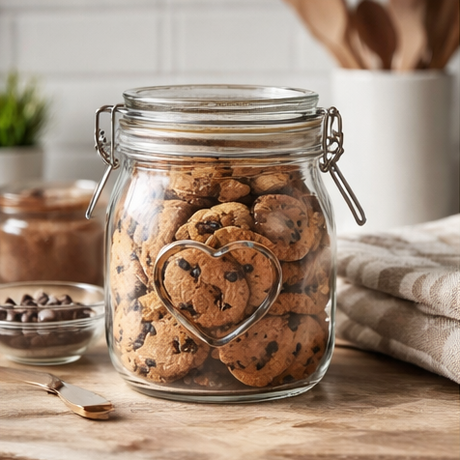 glass jar with cookies in it