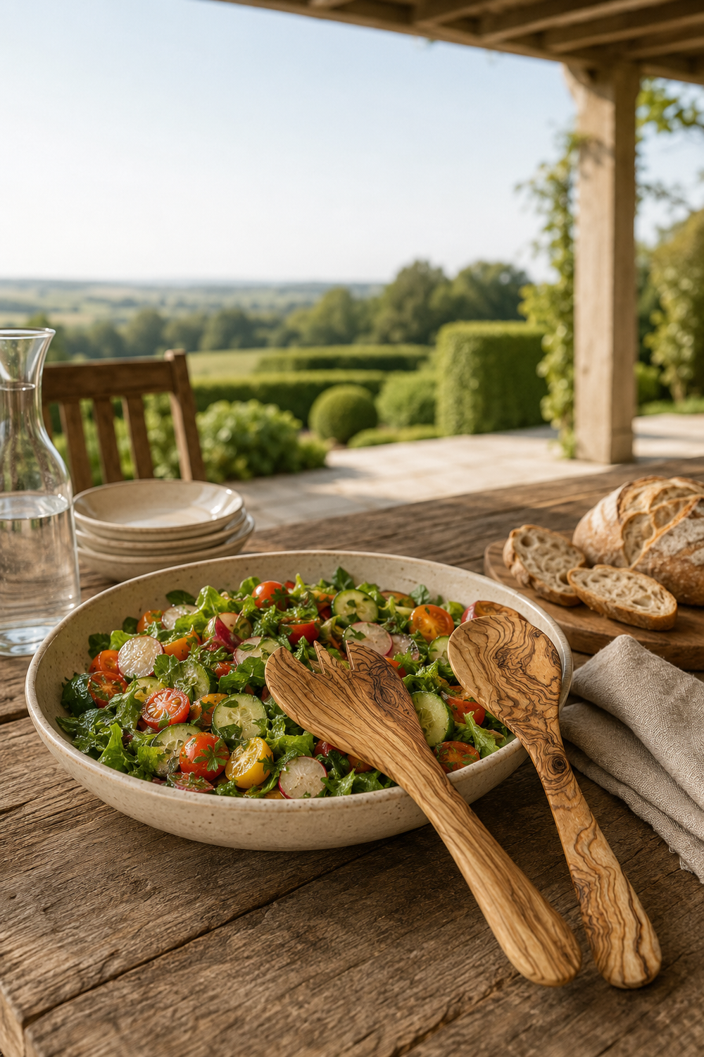 Medium olive wood salad serving set with 30cm spoon and fork