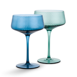one Blue and one green twist glass champagne coupe