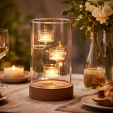 glass candle holder with wooden base 