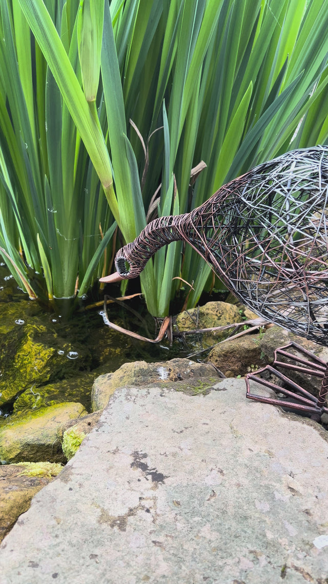Handmade Drinking Duck Wire Garden Ornament