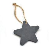A five-pointed star-shaped slate gift tag in a dark charcoal finish, hanging from a natural jute twine loop, shown on a plain white background.