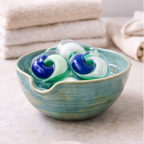 stoneware bowls used for holding laundry tablets.