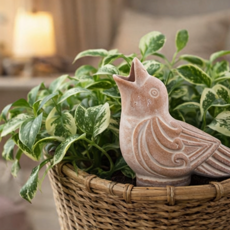 terracotta watering spike bird shaped