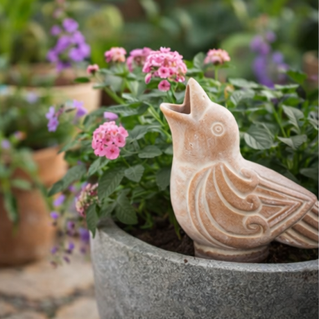 terracotta watering spike bird shaped